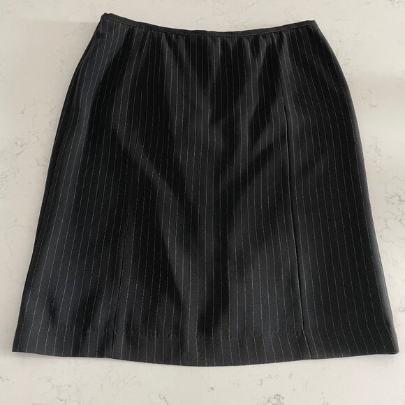 Armani Collezioni Designer Vtg Lined Pinstriped Pencil Skirt Black+Cream Sz 8 - Picture 1 of 10